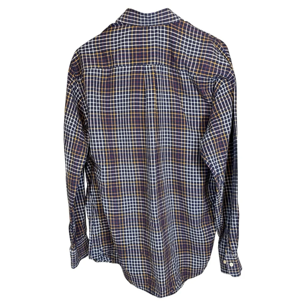 PETER MILLAR Navy Blue Check Long Sleeve Button Up Cotton Large